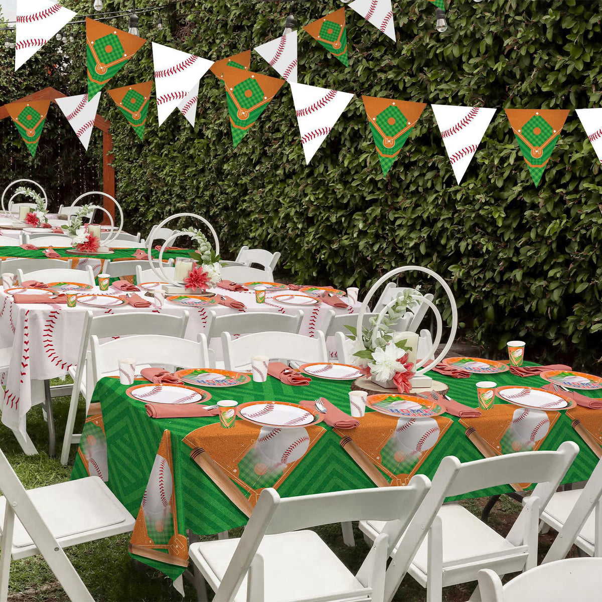 Gatherfun Baseball Party Supplies Kit for 24 - Complete with Dinner & Dessert Plates, Napkins, Cups, Banner & Tablecloth