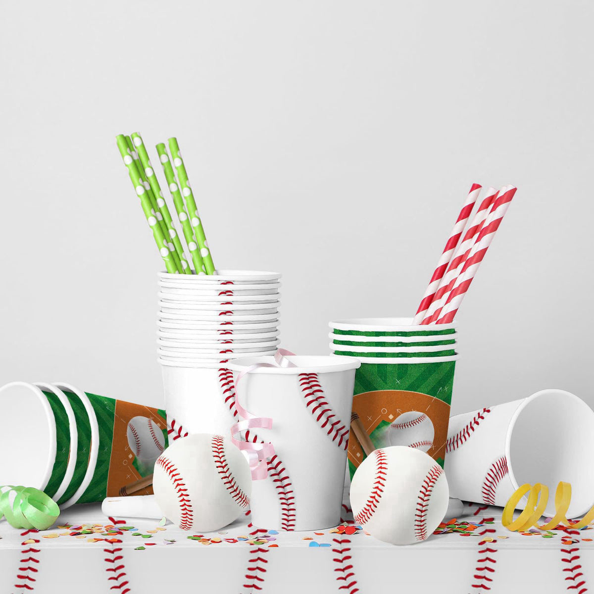 Gatherfun Baseball Party Supplies Kit for 24 - Complete with Dinner & Dessert Plates, Napkins, Cups, Banner & Tablecloth
