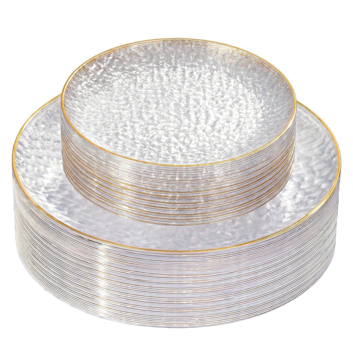Rubtlamp 60Pcs Clear Plastic Plates,Clear Disposable Plates With Gold Rim,Heavy-duty Gold Plates,Hammered Party Plates I
