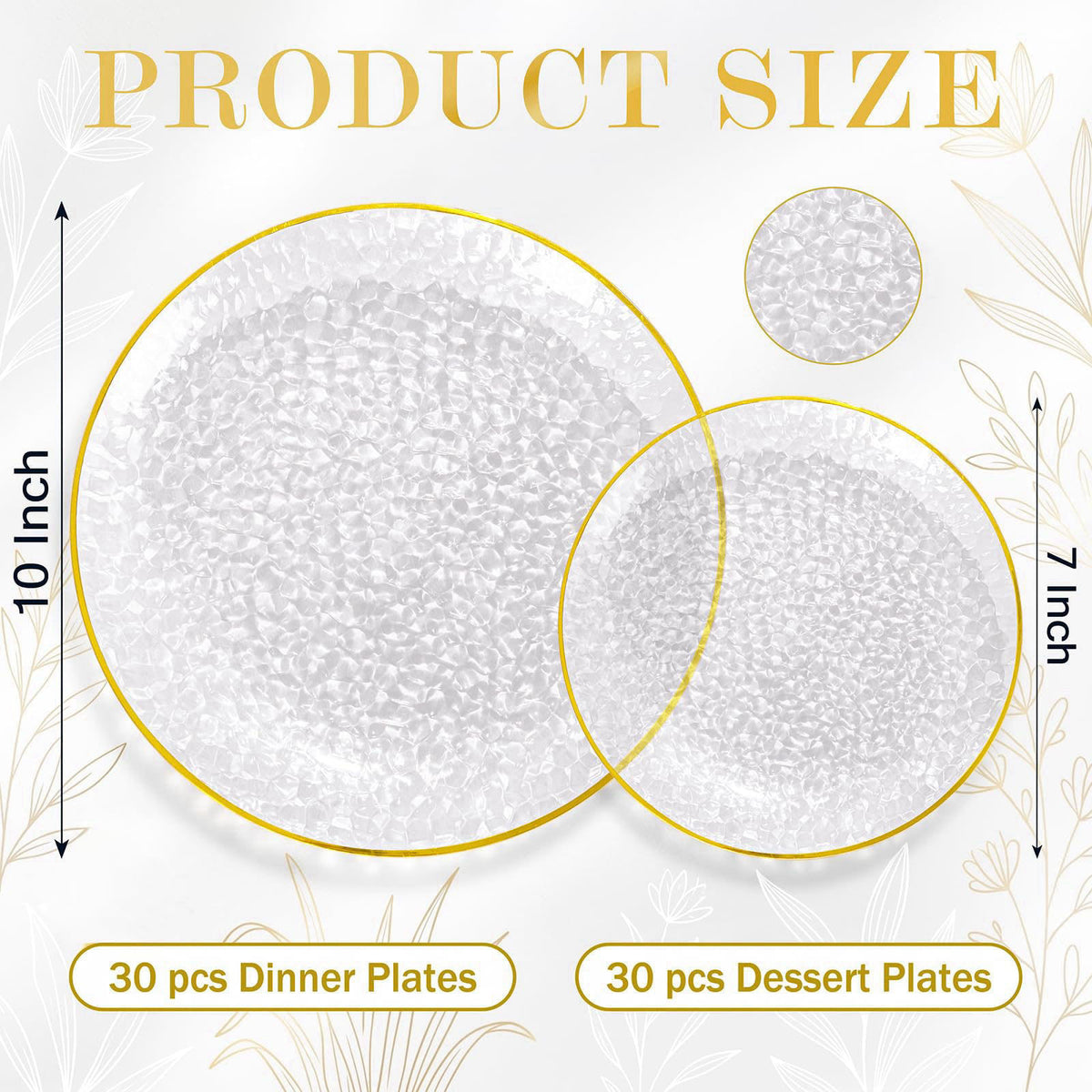 Rubtlamp 60Pcs Clear Plastic Plates,Clear Disposable Plates With Gold Rim,Heavy-duty Gold Plates,Hammered Party Plates I