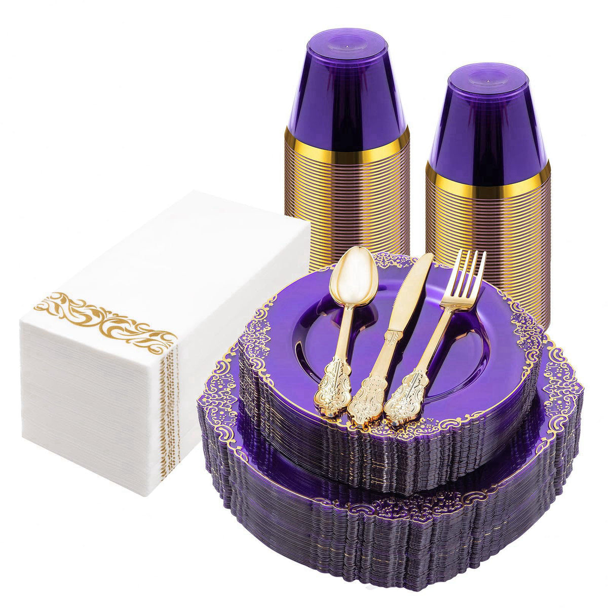 Bestluck 175PCS Clear Purple Plastic Plates for 25 Guests – product photo (Plates)
