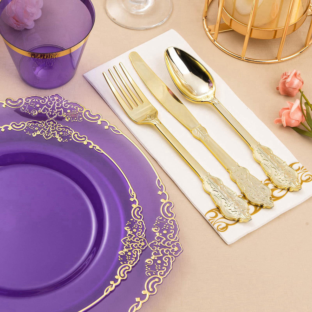 Bestluck 175PCS Clear Purple Plastic Plates for 25 Guests – full view