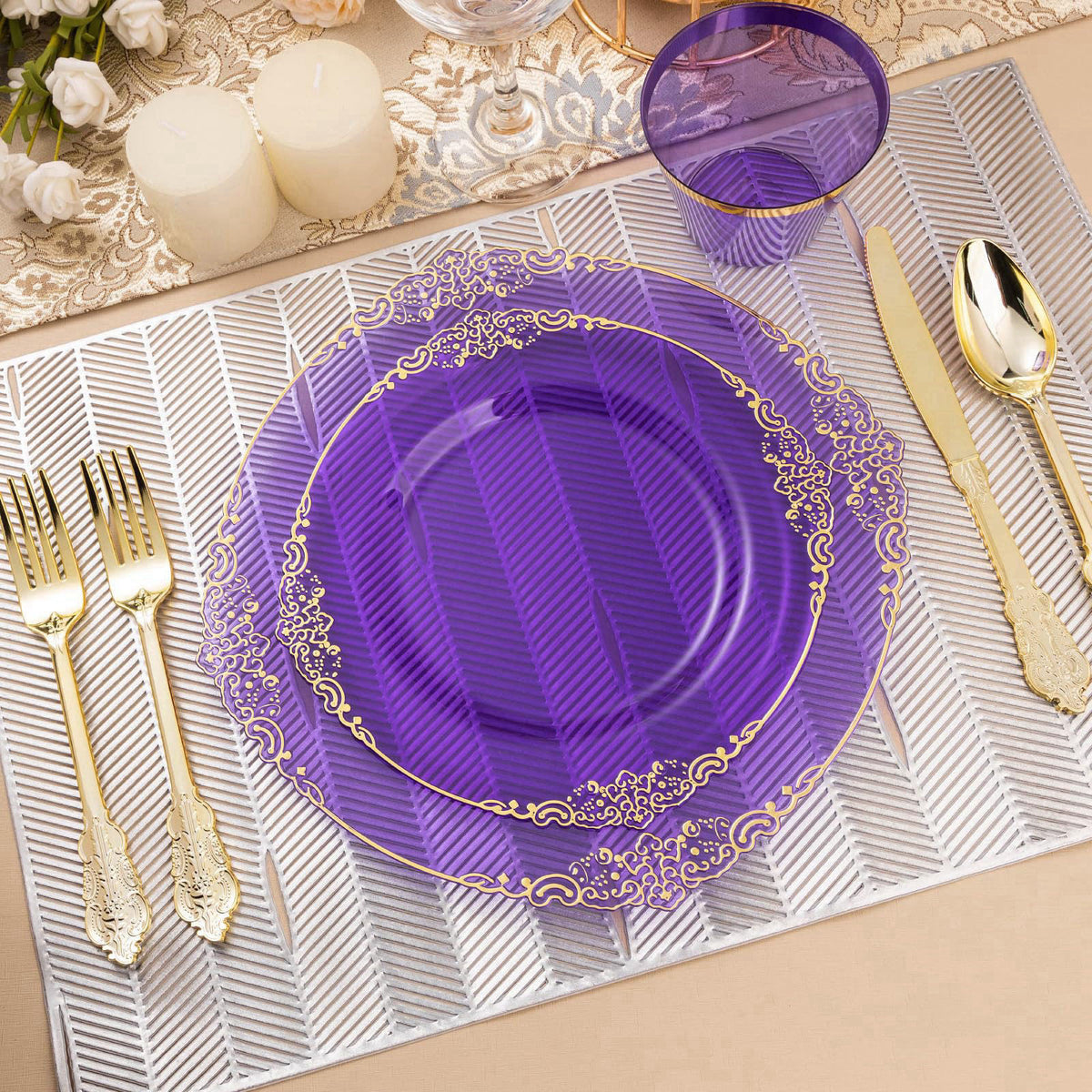 Bestluck 175PCS Clear Purple Plastic Plates for 25 Guests – alternate angle
