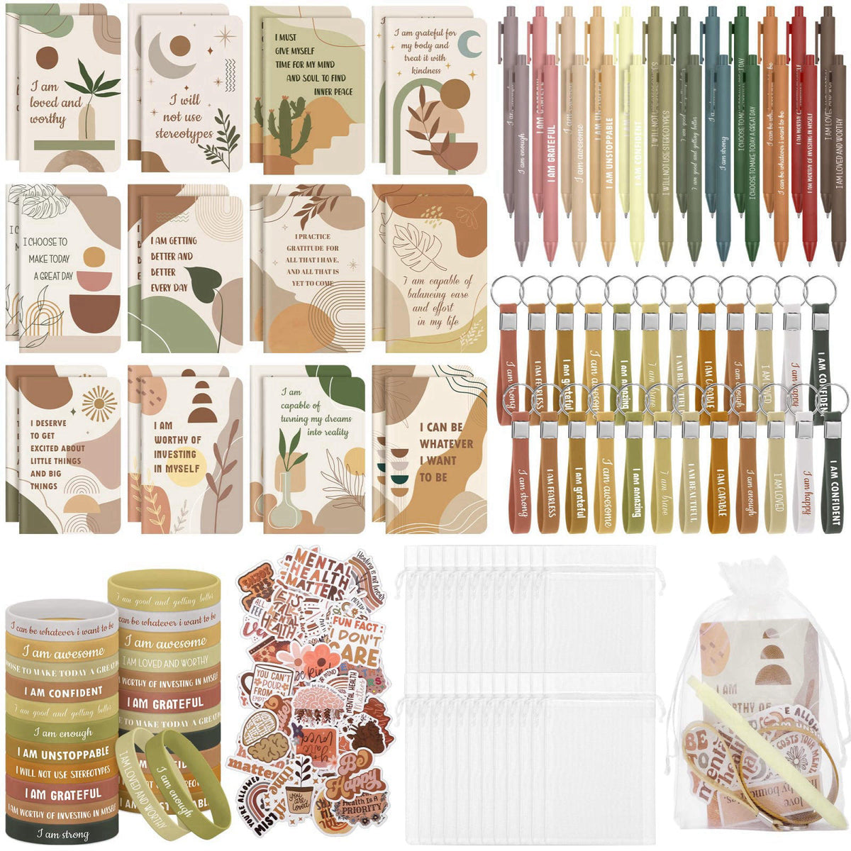 Aodaer 170 Pieces Positive Affirmation Gifts Set Motivational Quote Notebooks with Inspirational Pens Silicone Bracelets