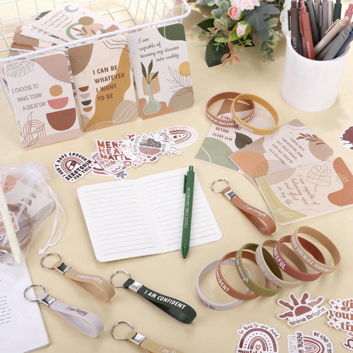 Aodaer 170 Pieces Positive Affirmation Gifts Set Motivational Quote Notebooks with Inspirational Pens Silicone Bracelets