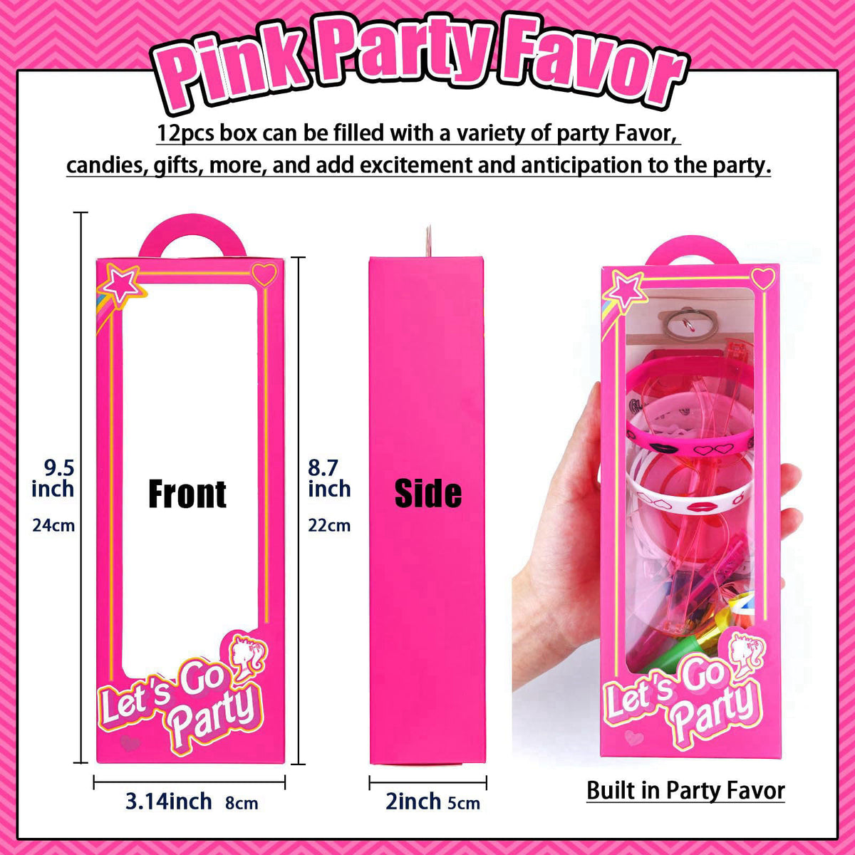 We1stdsee 184Pcs Pink Girls Party Favors Pack - For 12Guests, Includ Goodie Box Heart Glasses Straws Bubble Wands Tattoo