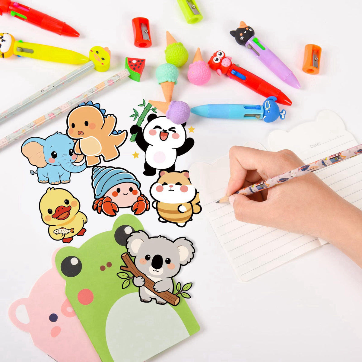 LiYiQ 24 Set 247 Pcs Return Gifts for Birthday Party Stationery Set for Student Rewards, Pencil Erasers Notebook Sticker