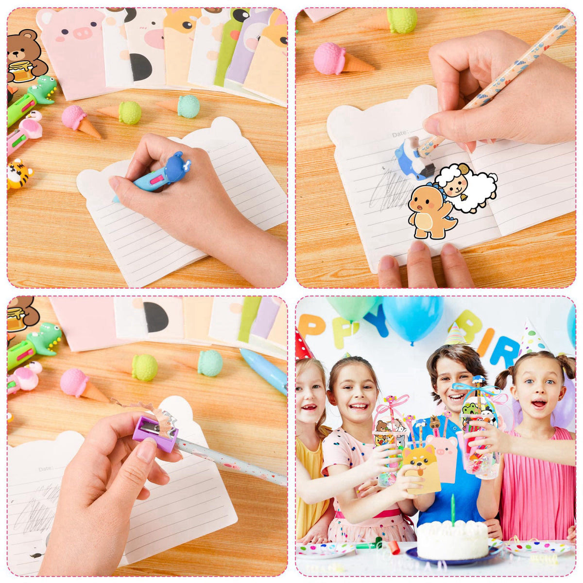 LiYiQ 24 Set 247 Pcs Return Gifts for Birthday Party Stationery Set for Student Rewards, Pencil Erasers Notebook Sticker