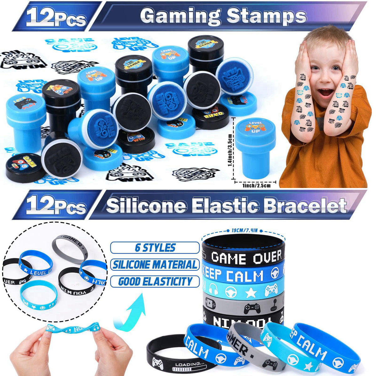 Mishopy 84Pcs Video Game Party Favors Birthday Supplies Kids Boys Invisible Ink Pen Notebook Silicone Bracelet Stamper T