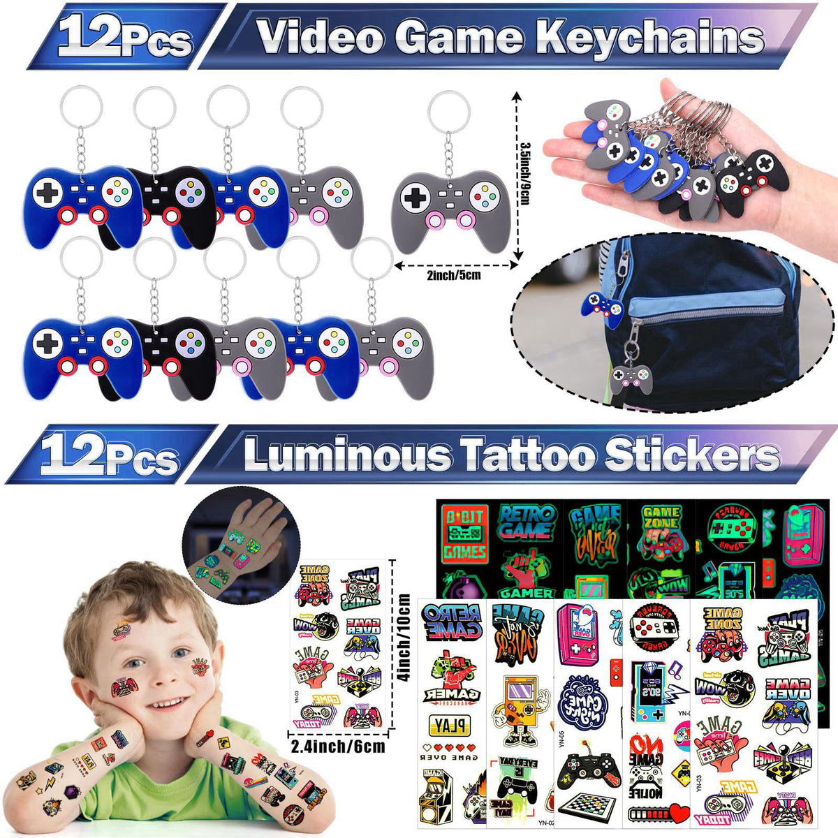 Mishopy 84Pcs Video Game Party Favors Birthday Supplies Kids Boys Invisible Ink Pen Notebook Silicone Bracelet Stamper T