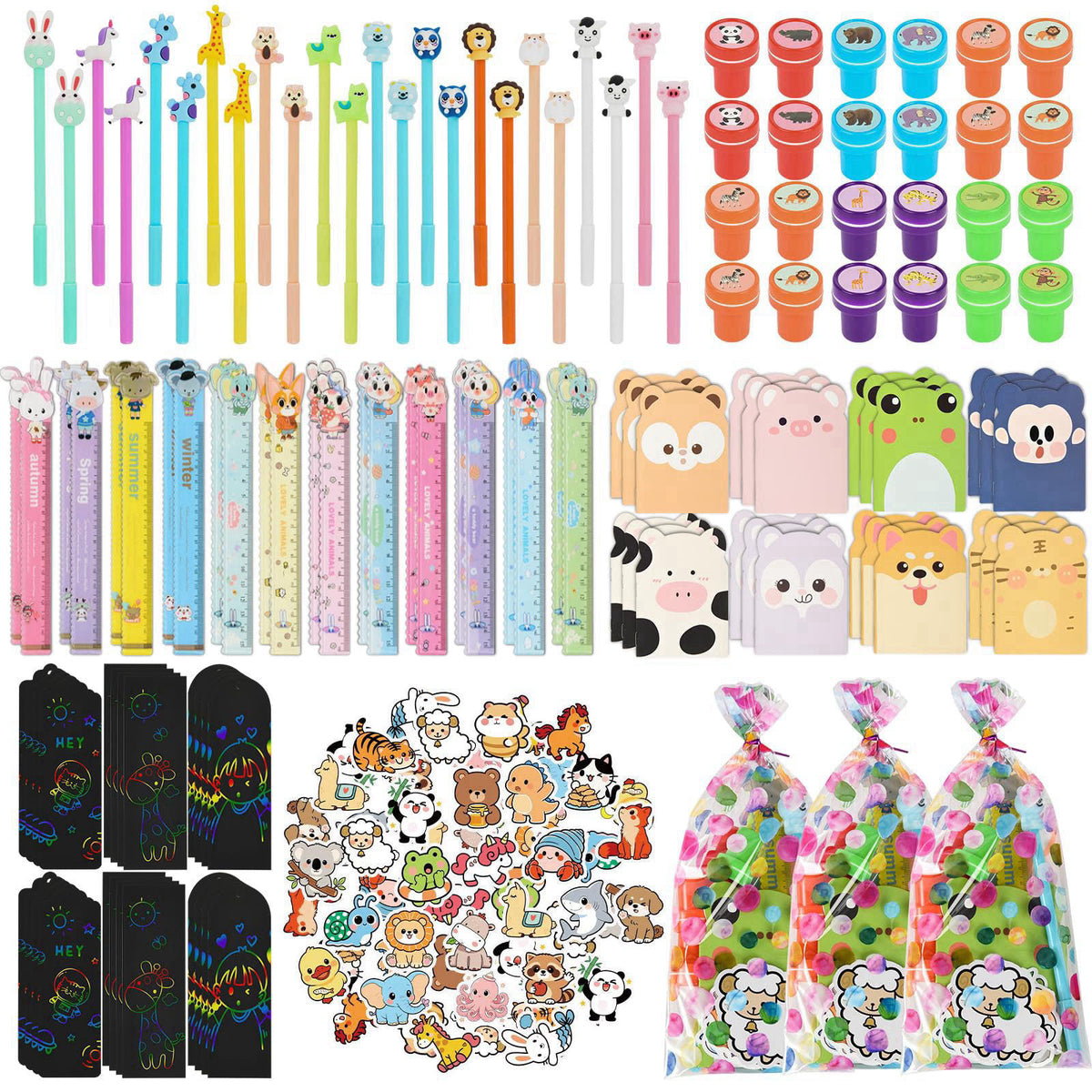 Ulema 24 pack Cute Animals Party favors Cute Stationery Classroom Rewards, With Pencils Rulers Erasers Sticky Notes For 