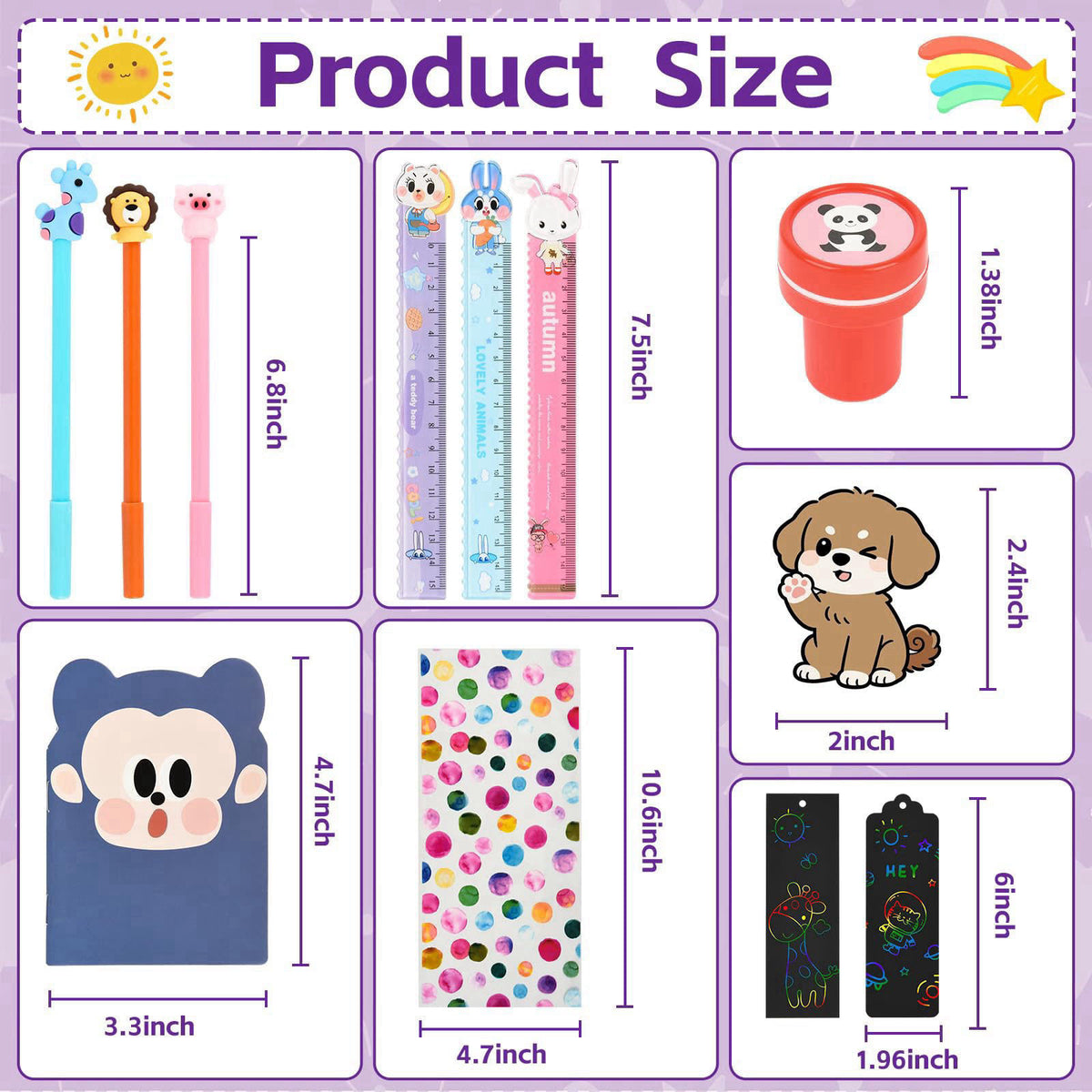 Ulema 24 pack Cute Animals Party favors Cute Stationery Classroom Rewards, With Pencils Rulers Erasers Sticky Notes For 