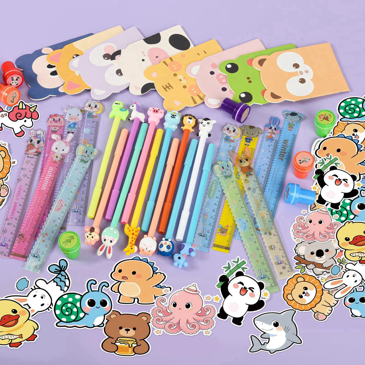 Ulema 24 pack Cute Animals Party favors Cute Stationery Classroom Rewards, With Pencils Rulers Erasers Sticky Notes For 