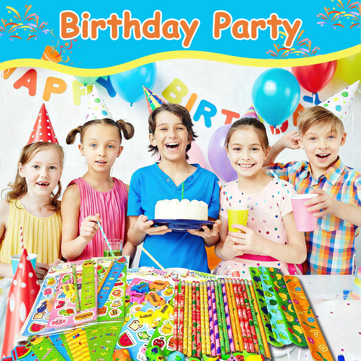Thesixowls Goodie Bags for Birthday Party, 28 Pack Stationery Return Gifts Party Favors with Pencils – close-up detail i