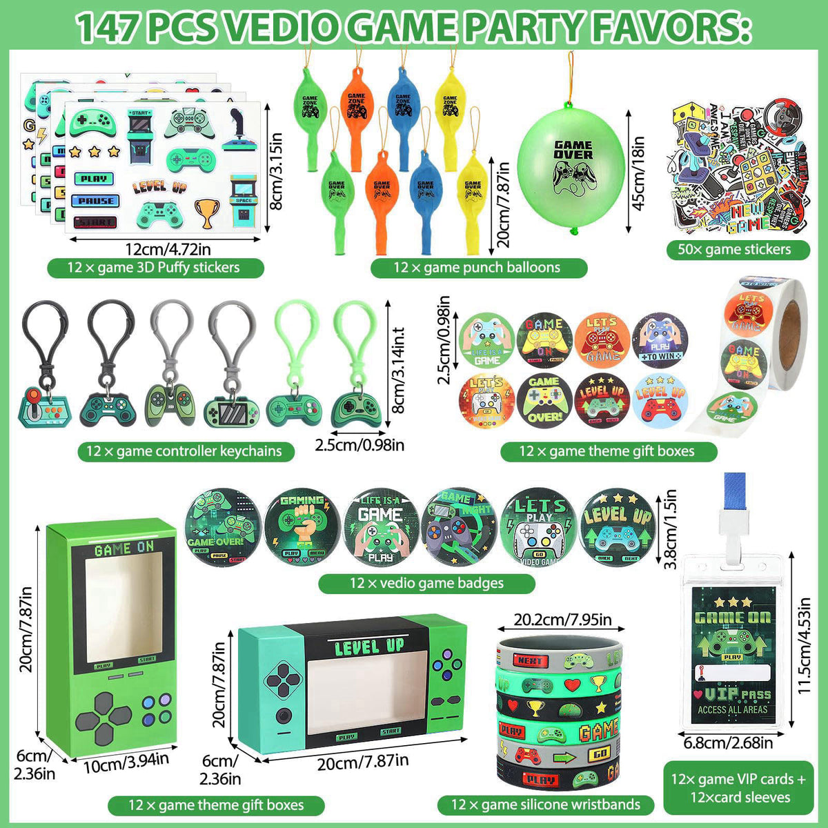 VercanMonth 147 Pcs Video Game Party Favors for 12 Kids Gamer Goodie Bag Stuffers for Boys Gaming Birthday Party Supplie
