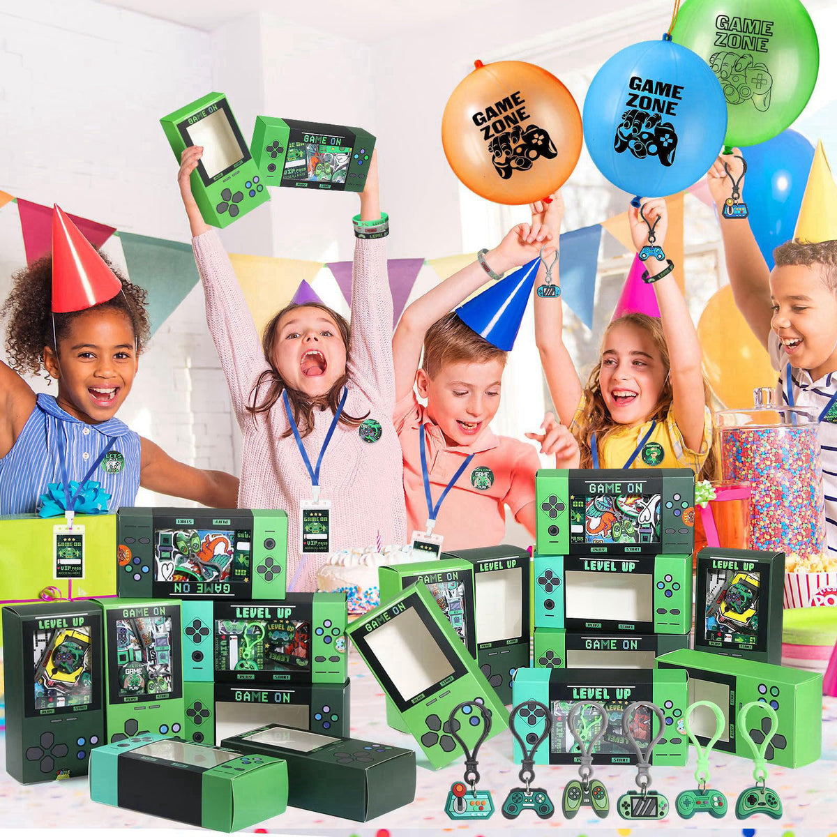 VercanMonth 147 Pcs Video Game Party Favors for 12 Kids Gamer Goodie Bag Stuffers for Boys Gaming Birthday Party Supplie