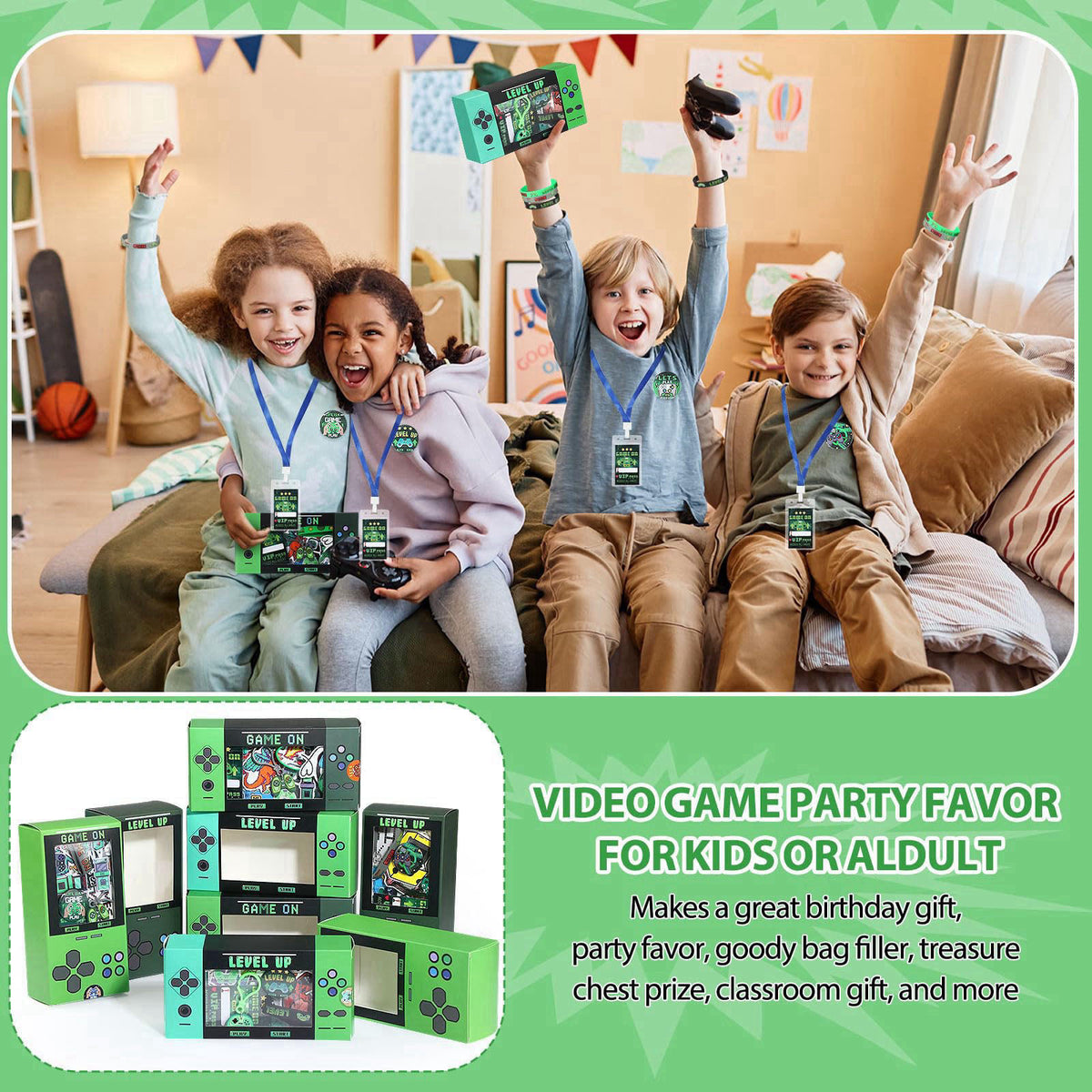 VercanMonth 147 Pcs Video Game Party Favors for 12 Kids Gamer Goodie Bag Stuffers for Boys Gaming Birthday Party Supplie