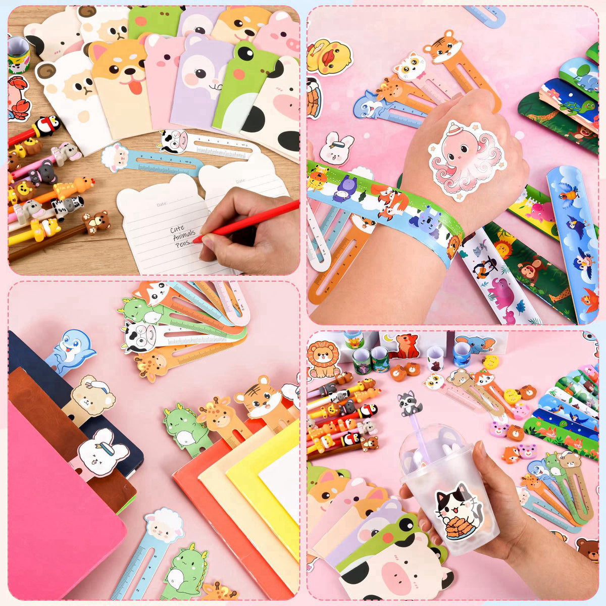 Yazetto 24 Set 244 Pcs Return Gifts for Birthday Party with Cups Gel Ink Pens 4-in-1 Pens Notebook Bookmark and Stickers