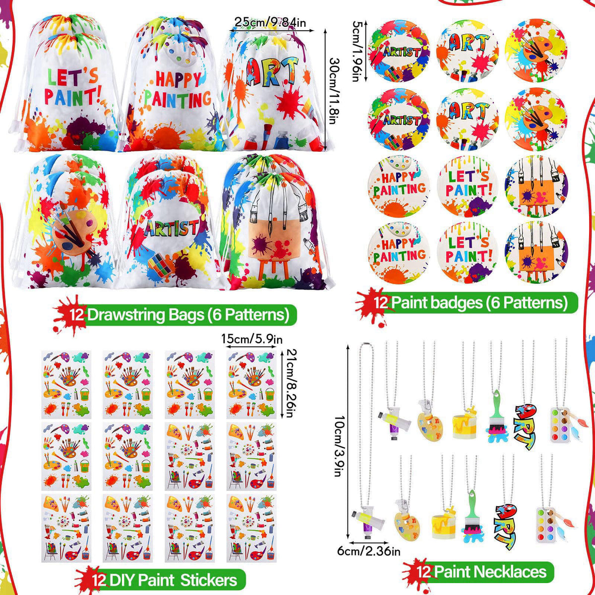 Jenaai 102 Pcs Art Party Favors for Kids Paint Birthday Party Decorations – packaging and label