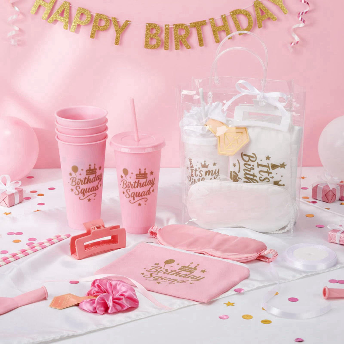 Ferrochef 6 Sets Birthday Squad Party Favors for Women, Pink White – close-up detail in Pink White