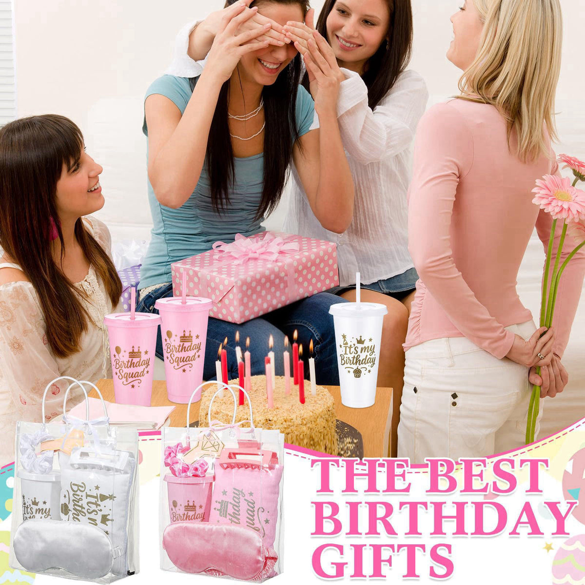 Ferrochef 6 Sets Birthday Squad Party Favors for Women, Pink White – full view