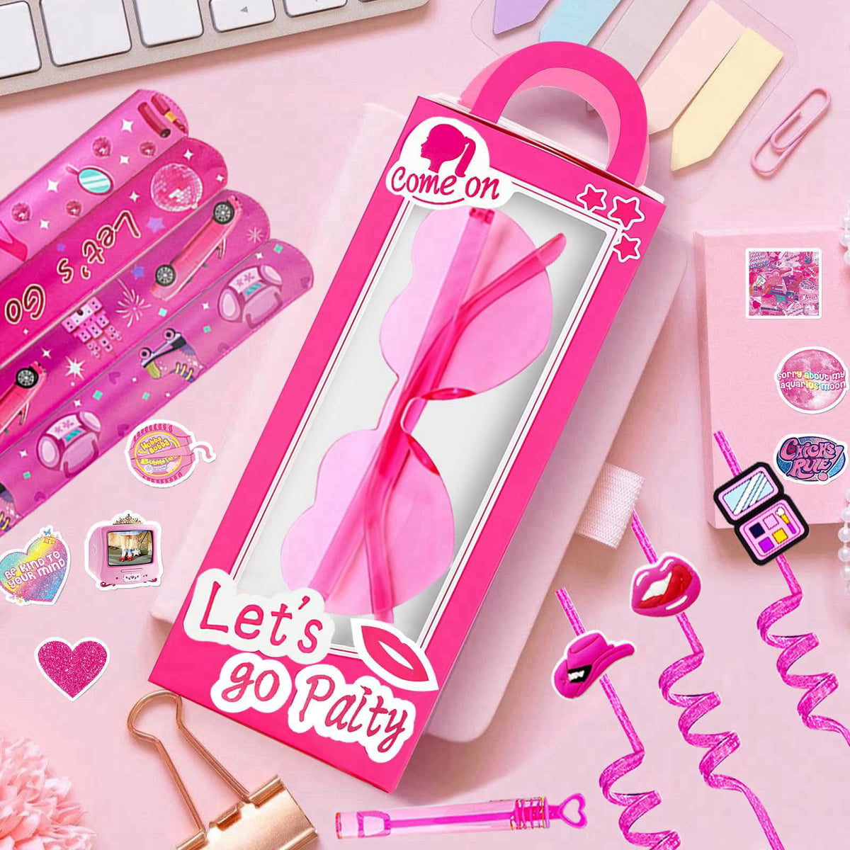 CHSLtmxq 122 PCS Pink Party Favors, Toy Goodie Bag Stuffers, Princess Set – close-up detail in Pink