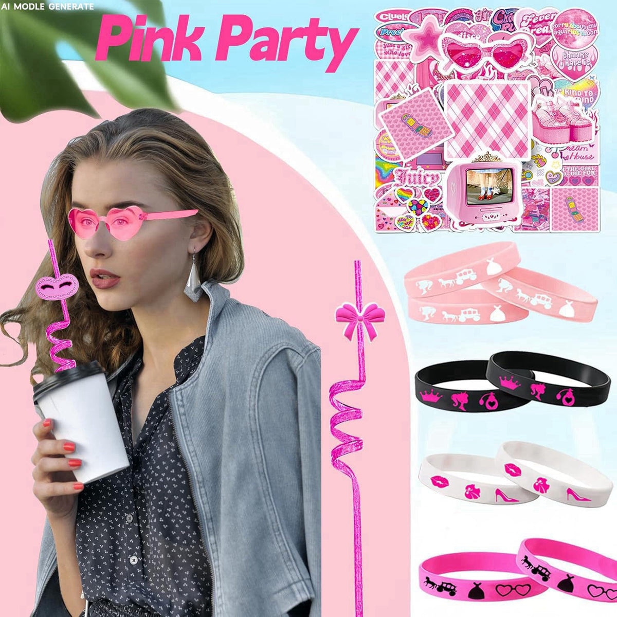 CHSLtmxq 122 PCS Pink Party Favors, Toy Goodie Bag Stuffers, Princess Set – full view