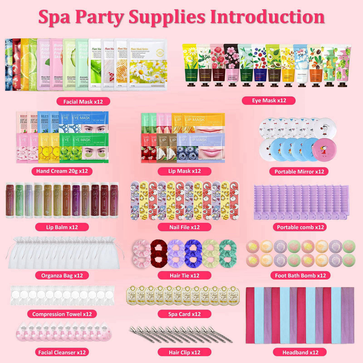 Comdian 180 PCS Spa Party Supplies for Women, Spa Party Favors Include Face Masks, Hand Cream, Lip Blam, Under Eye Patch