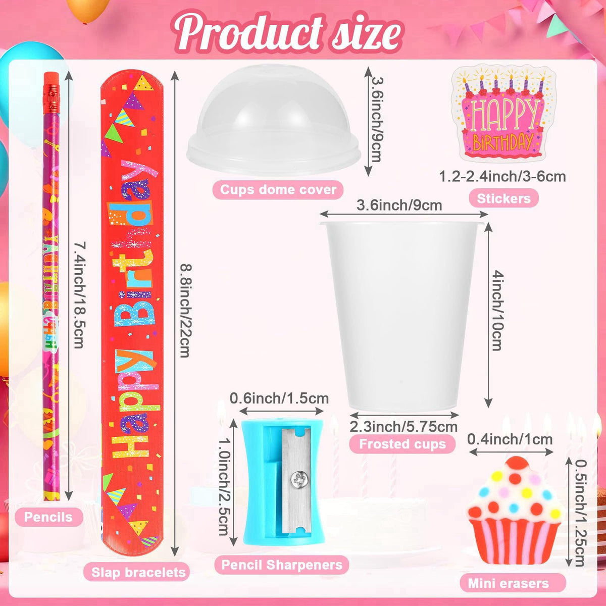 Kolewo4ever 460 Pieces Happy Birthday Party Gifts Return Gifts for Birthday Party with Pencil Sharpener Eraser Sticker C