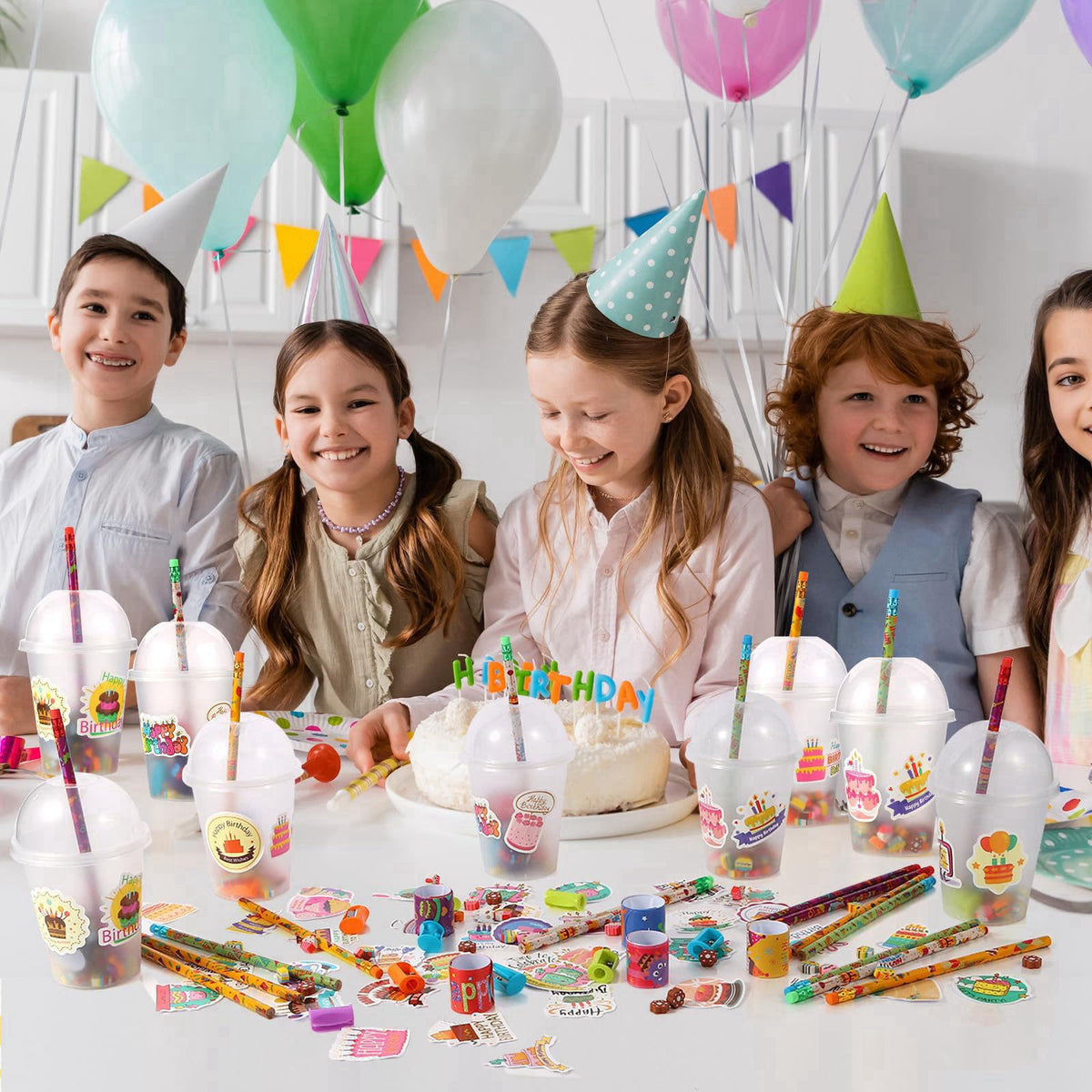 Kolewo4ever 460 Pieces Happy Birthday Party Gifts Return Gifts for Birthday Party with Pencil Sharpener Eraser Sticker C