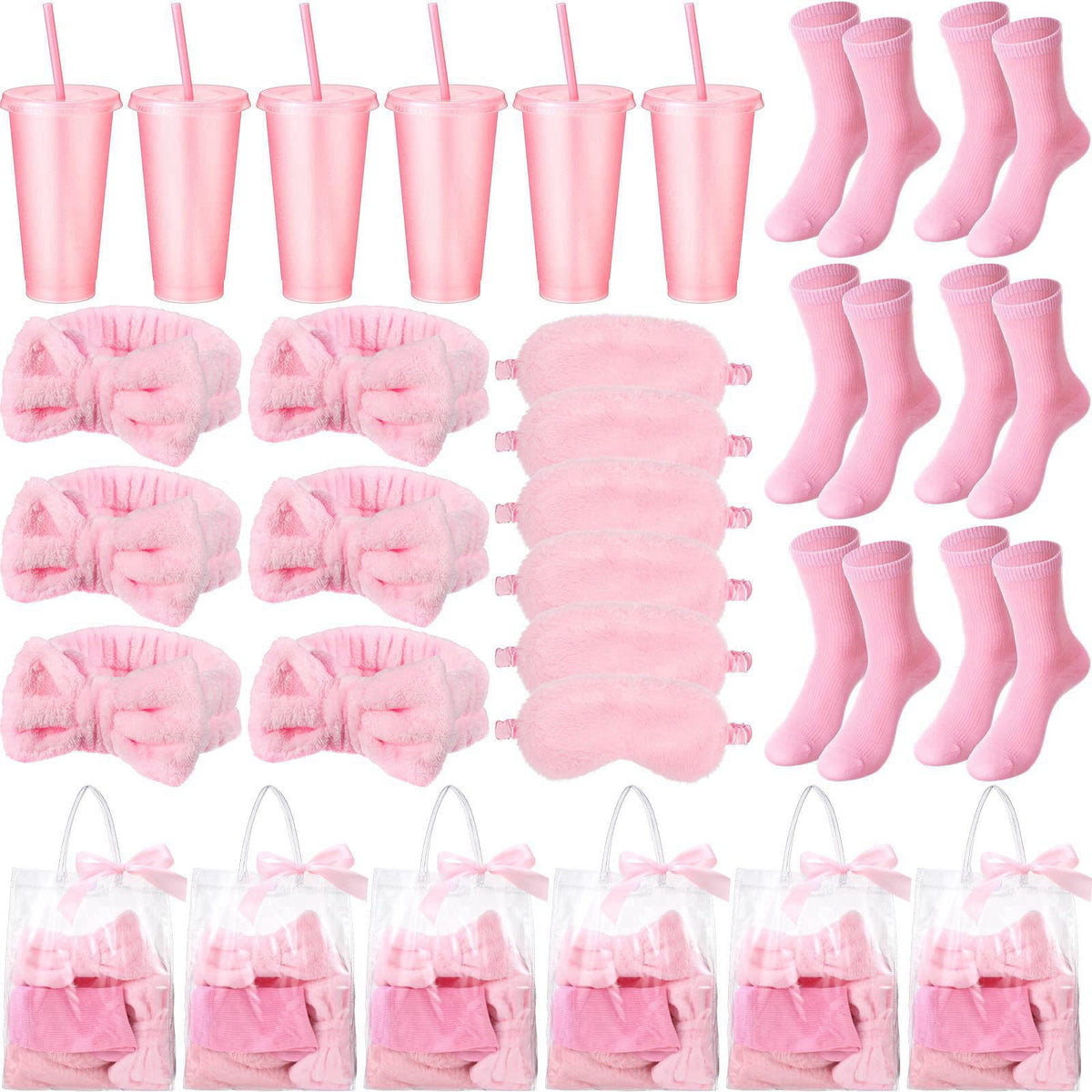 Suncalla 31 Pcs Spa Party Favors Pink Bow Headband Eye Mask Bridal Shower – product photo (Headbands)