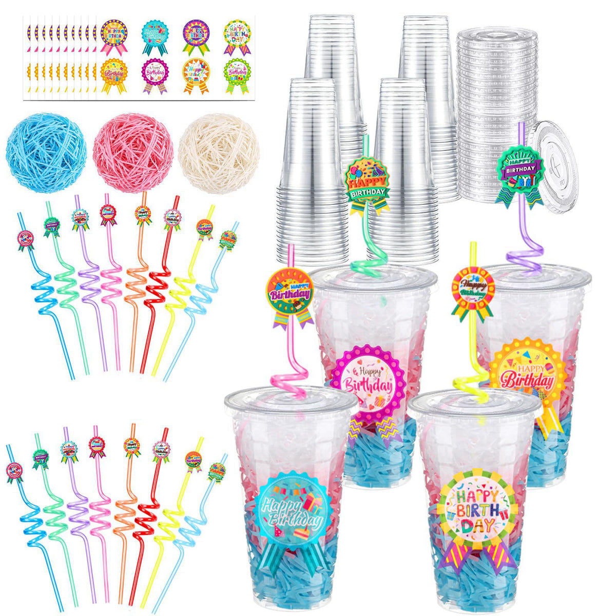 Maxdot 24 Sets Birthday Cups for Classroom, Happy Birthdays Favor, Badge – product photo (Reusable Straws)