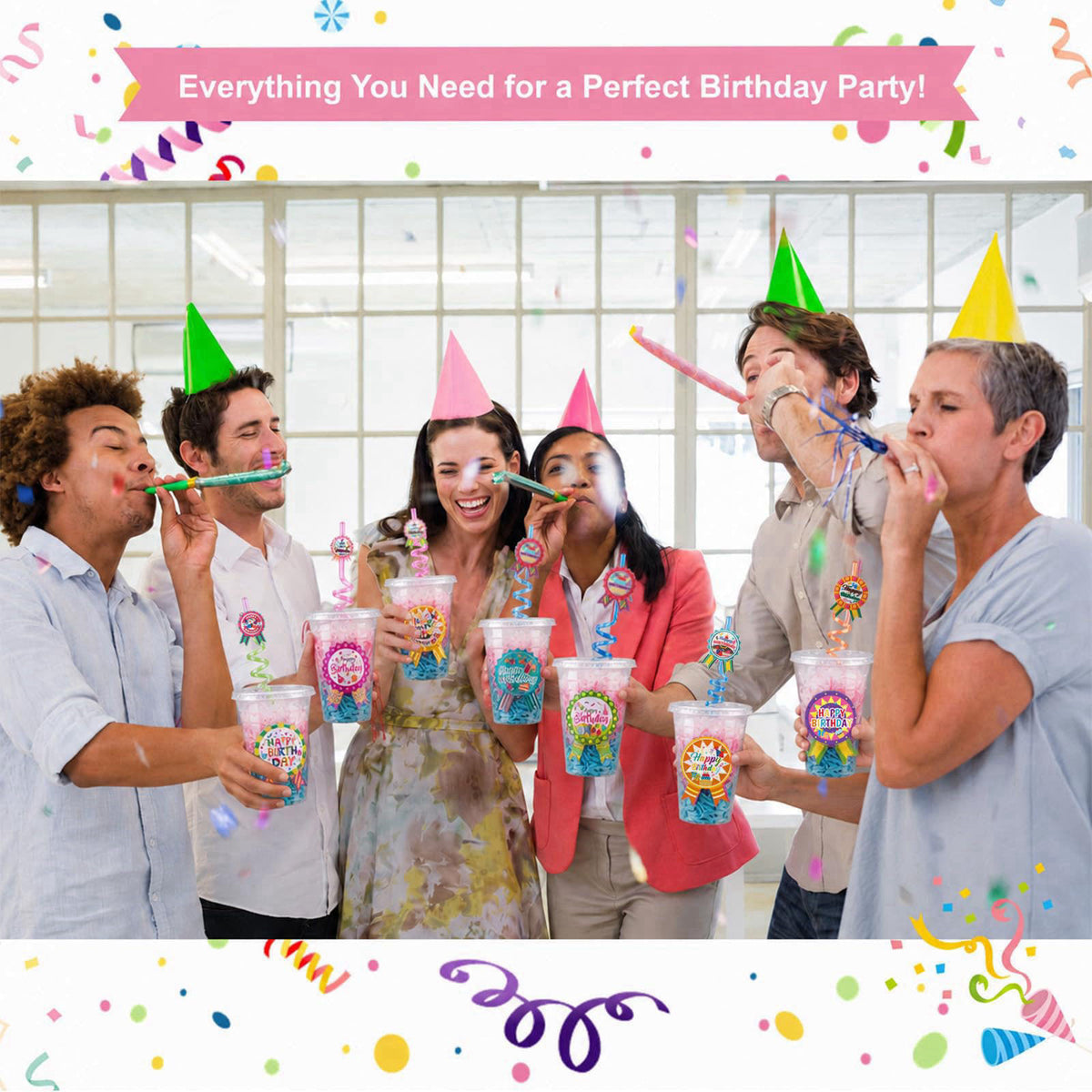 Maxdot 24 Sets Birthday Cups for Classroom, Happy Birthdays Favor, Badge – full view