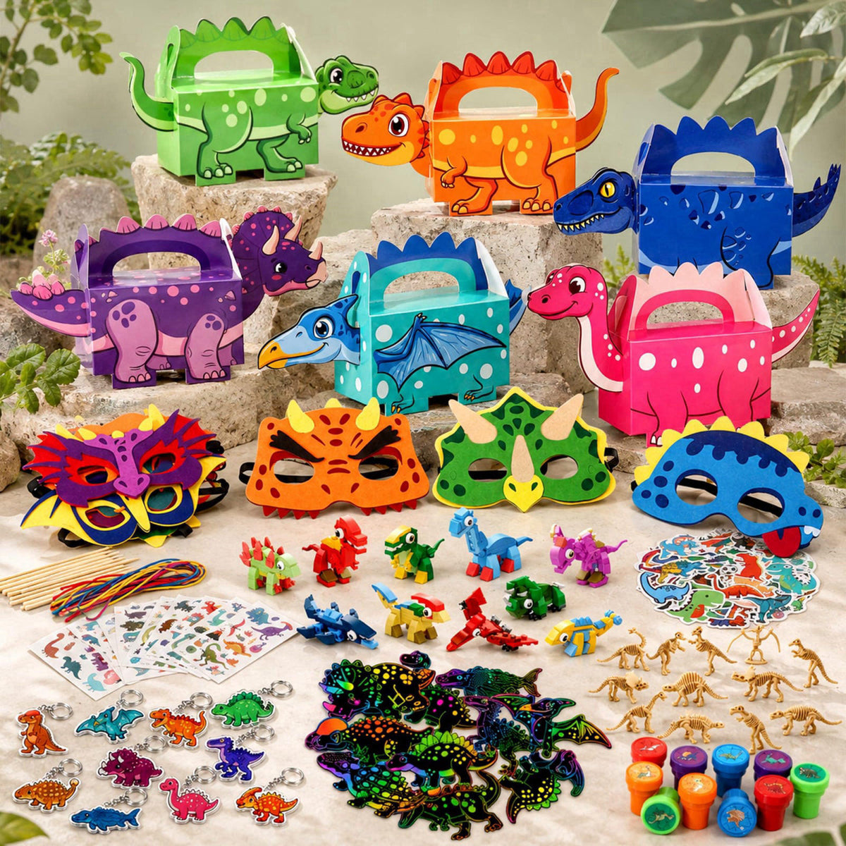 SNLN Dinosaur Party Favors for 10 Kids, Dino Birthday Goodie Bag Fillers – back view and specifications