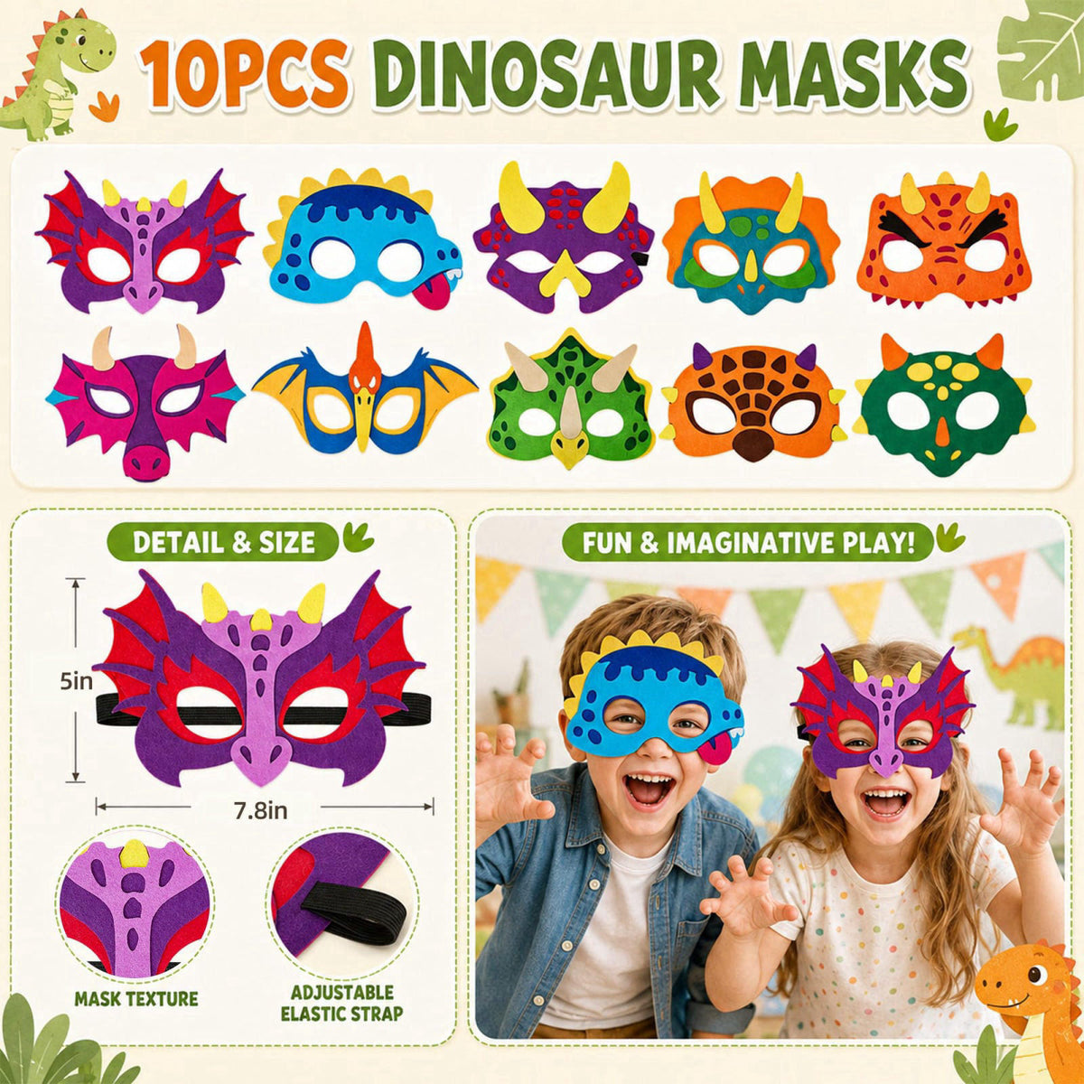 SNLN Dinosaur Party Favors for 10 Kids, Dino Birthday Goodie Bag Fillers – alternate angle