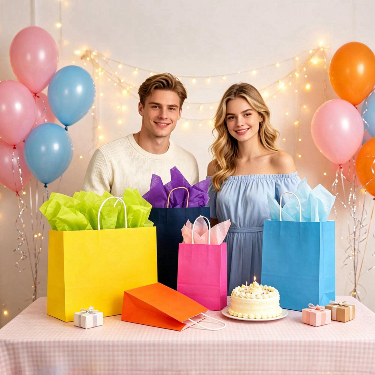 KEEPARTY 104 PCS Gift Bags with Handles Set 52 Bags 4 Sizes and 52 Tissue Sheets – back view and specifications