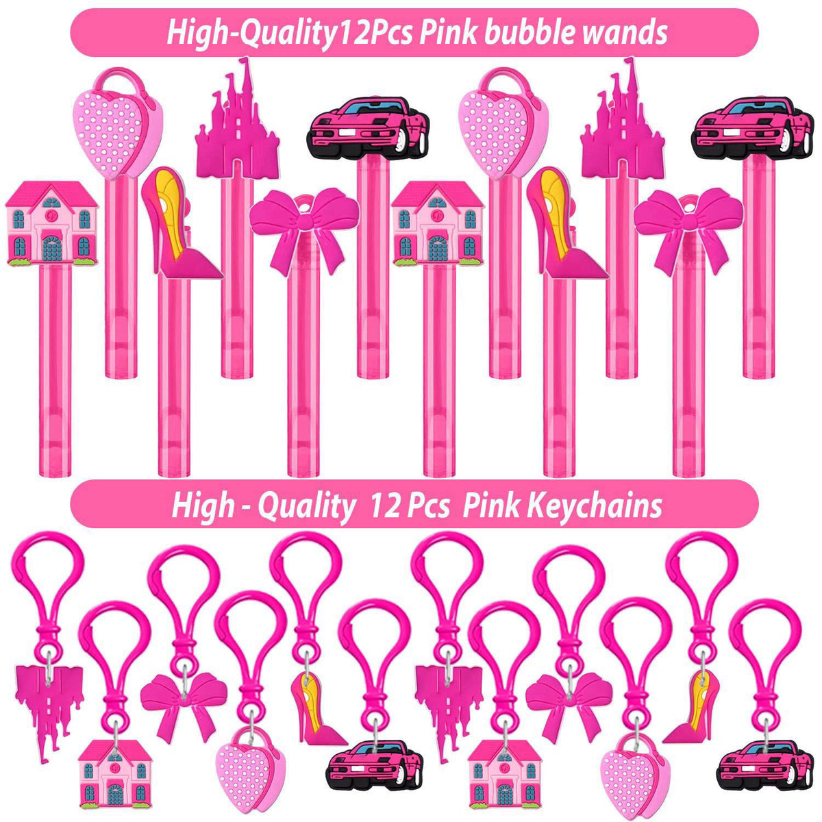 Fumogym 220PCS Pink Party Favors Kit for Girls – Birthday Supplies Includes Glasses, Straws, Bubble Wands, Treat Bags & 