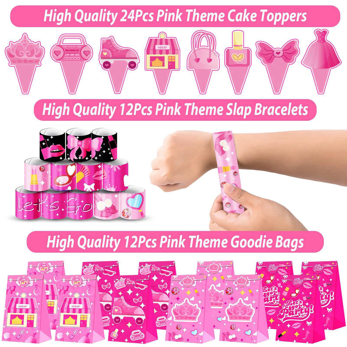 Fumogym 220PCS Pink Party Favors Kit for Girls – Birthday Supplies Includes Glasses, Straws, Bubble Wands, Treat Bags & 