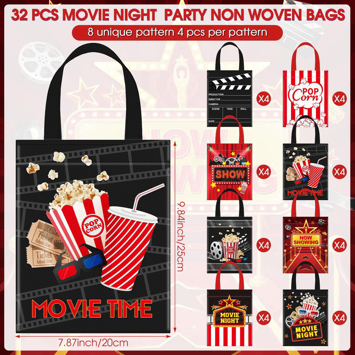 Photect 32 Pcs Movie Night Party Favor Bags, Non Woven with Handles – close-up detail