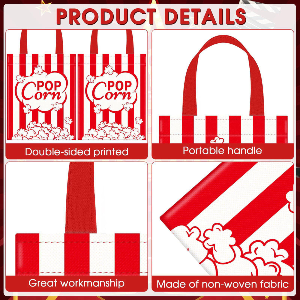 Photect 32 Pcs Movie Night Party Favor Bags, Non Woven with Handles – packaging and label