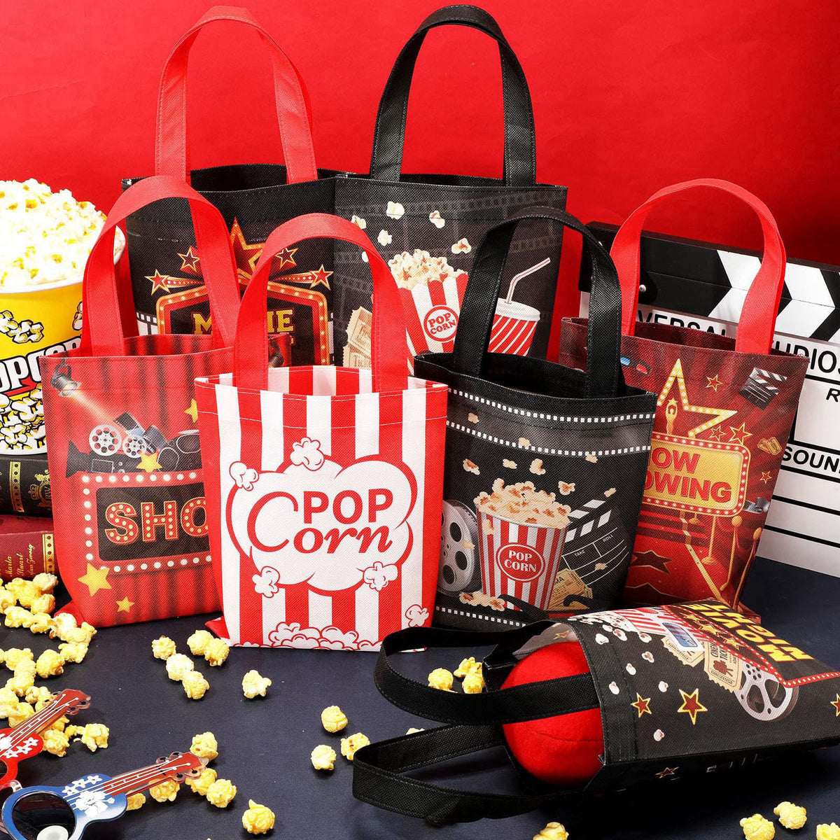 Photect 32 Pcs Movie Night Party Favor Bags, Non Woven with Handles – full view