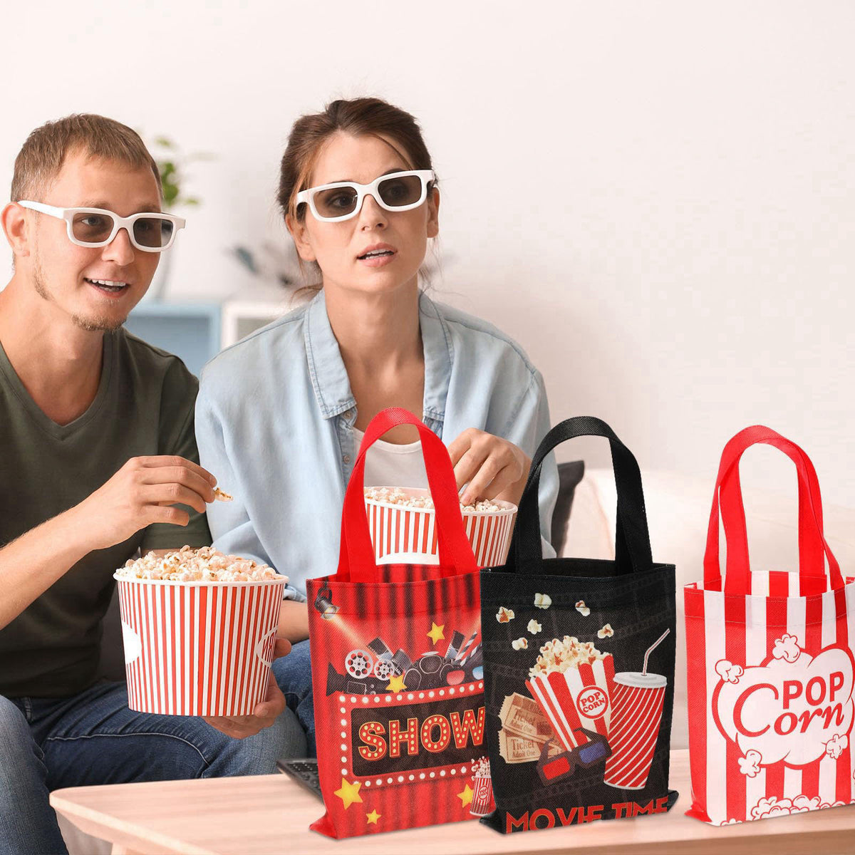 Photect 32 Pcs Movie Night Party Favor Bags, Non Woven with Handles – back view and specifications