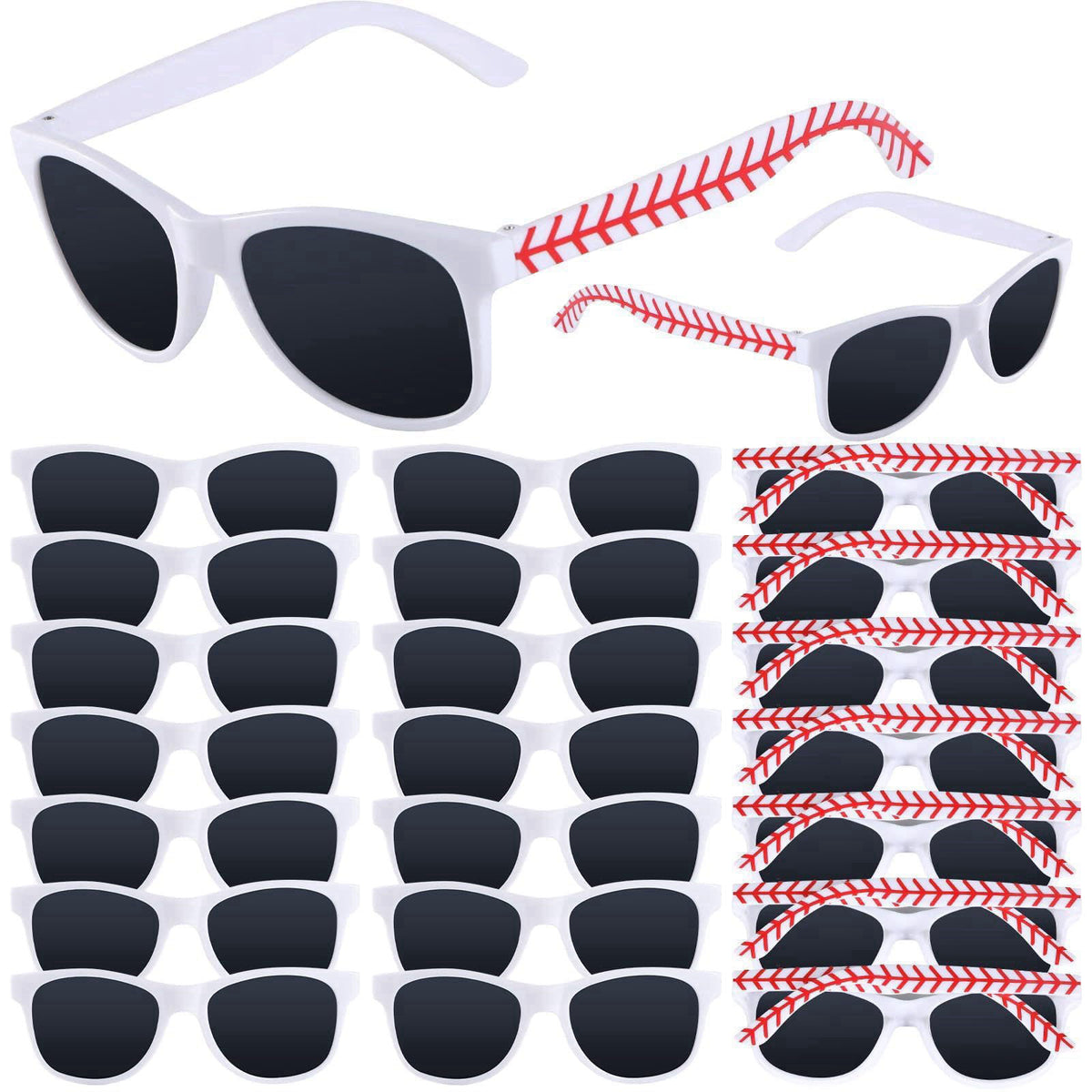 CHUNNIN 16 Pack Baseball Sunglasses Red White Sunglasses Bulk for Baseball Party Favors Sports Plastic Glasses for Team 