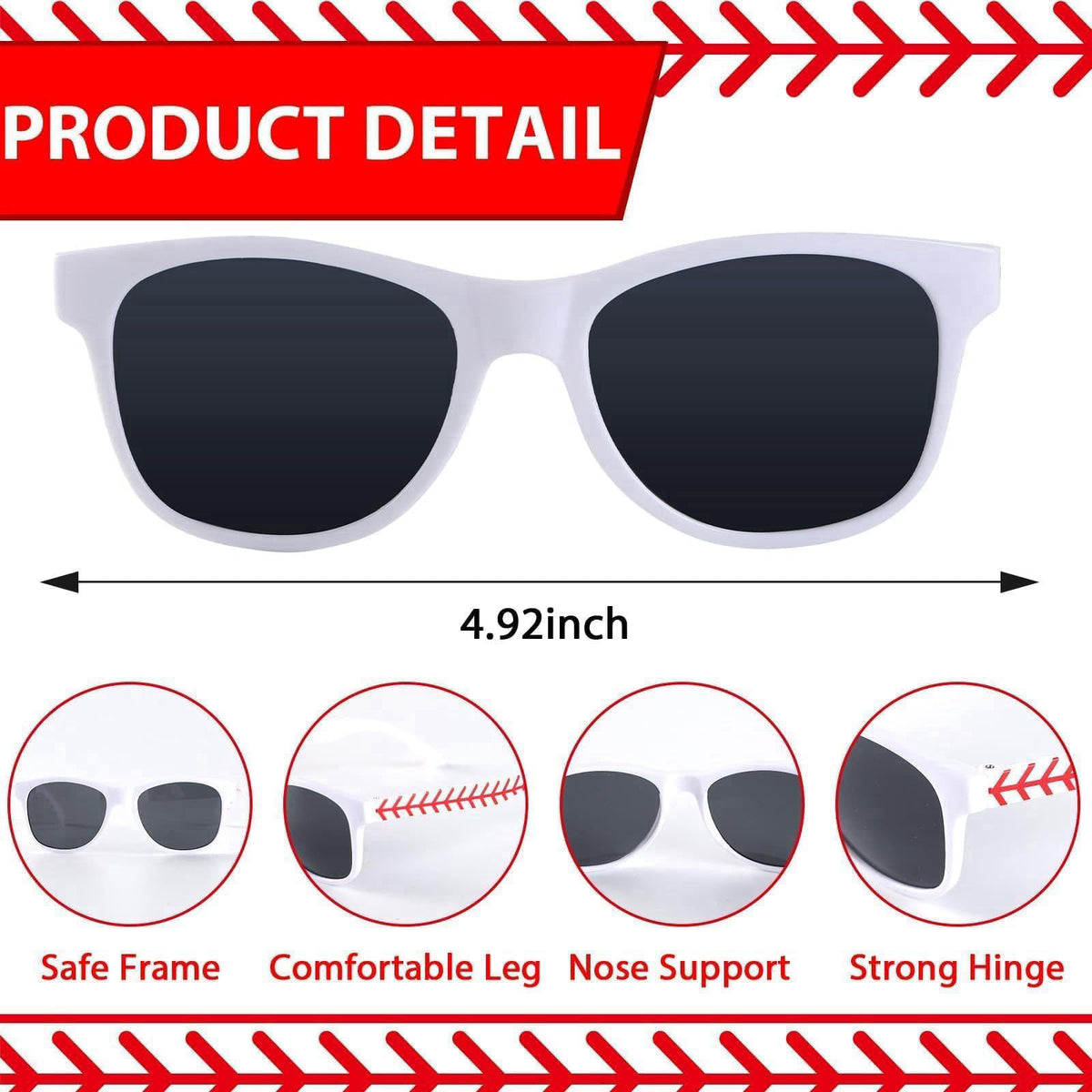 CHUNNIN 16 Pack Baseball Sunglasses Red White Sunglasses Bulk for Baseball Party Favors Sports Plastic Glasses for Team 