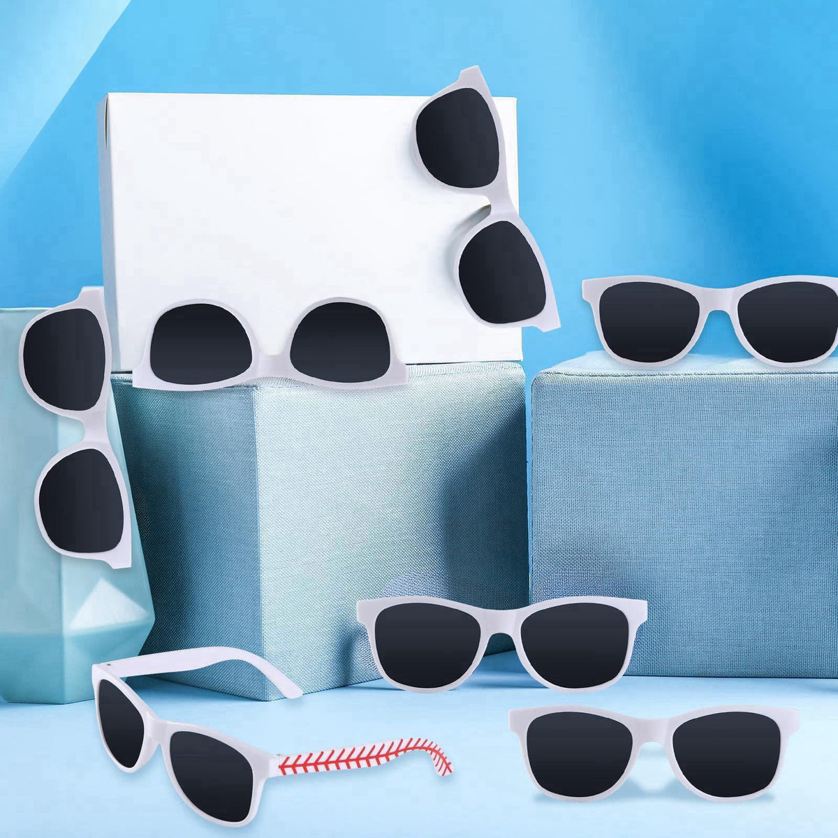 CHUNNIN 16 Pack Baseball Sunglasses Red White Sunglasses Bulk for Baseball Party Favors Sports Plastic Glasses for Team 