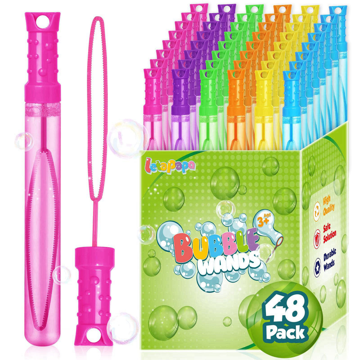 Letapapa 48 Pcs Bubble Wands Bulk in 6 Colors, Summer Toys Party Favors for Kids