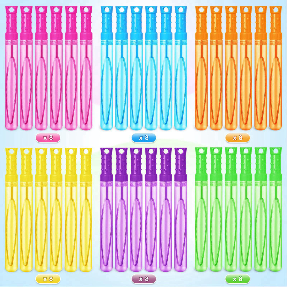 Letapapa 48 Pcs Bubble Wands Bulk in 6 Colors, Summer Toys Party Favors for Kids – packaging and label