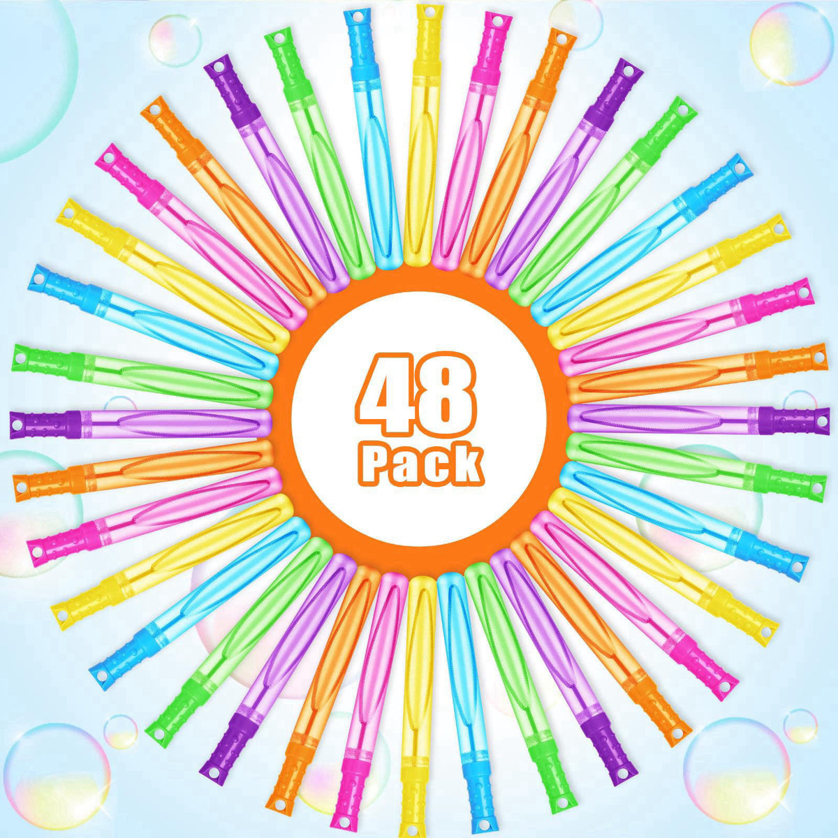 Letapapa 48 Pcs Bubble Wands Bulk in 6 Colors, Summer Toys Party Favors for Kids – full view