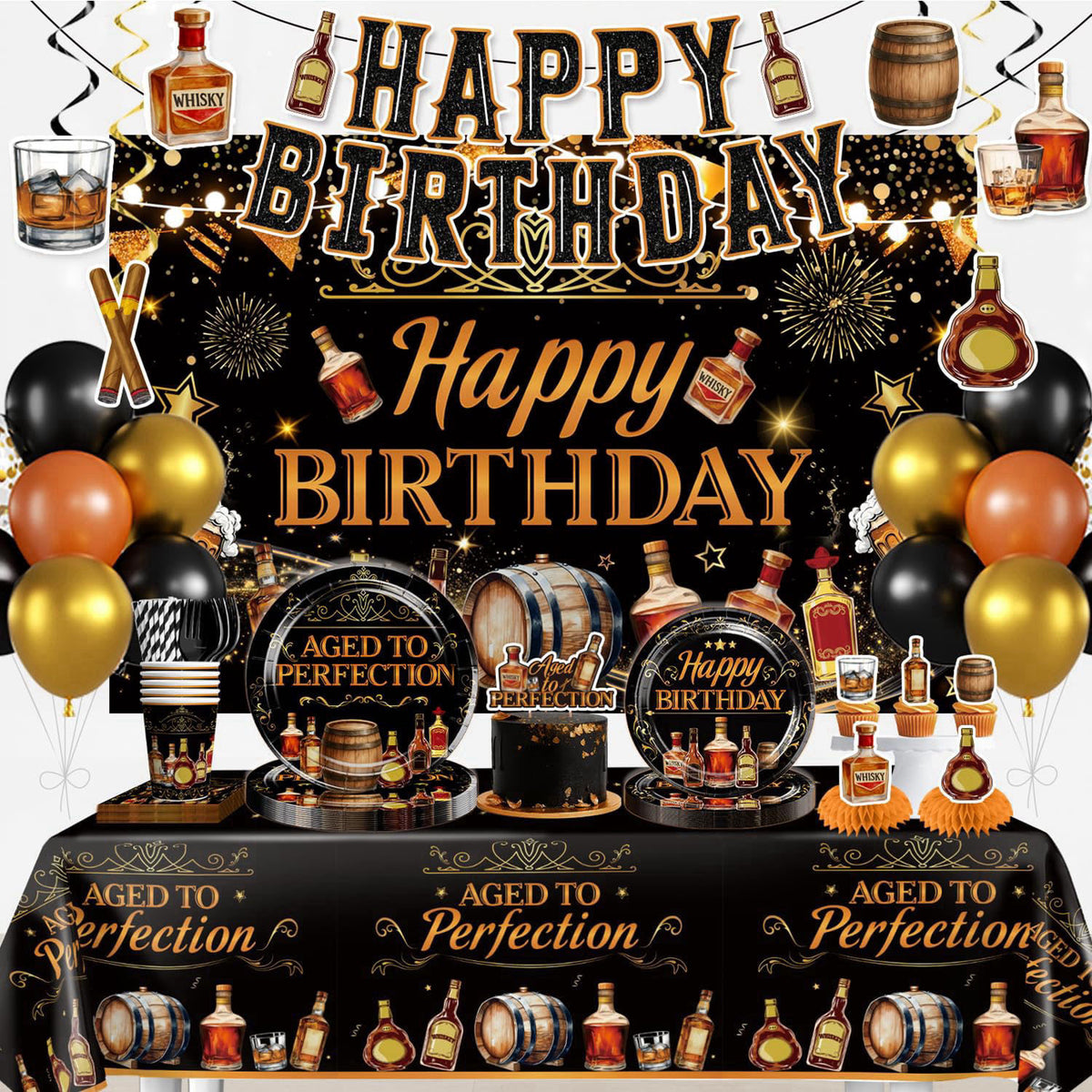 Yingoto 212PCS Aged to Perfection Birthday Decorations Men Serves 25 – product photo (Party Packs)