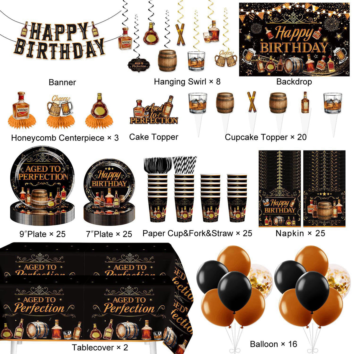 Yingoto 212PCS Aged to Perfection Birthday Decorations Men Serves 25 – full view